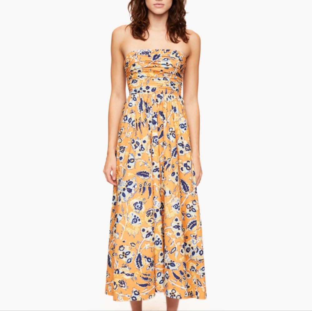 A.L.C. Tate Cotton Printed Strapless A-Line Midi Dress
